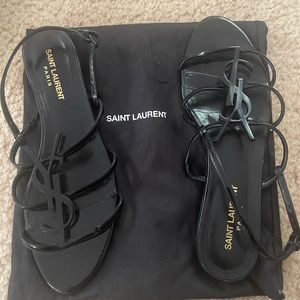 Saint Laurent Cassandra Patent Leather Slingback Sandals